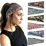 YONUF Boho Headbands For Women Fashion Wide Headband Yoga Workout Head Bands Hair Accessories Band 6 Pack