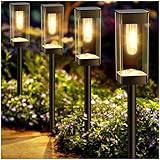 Gorrzai Solar Pathway Lights 8 Pack Solar Outdoor Lights, Upgraded Stainless Steel Garden Lights with LED Tungsten Filament Bulb, Waterproof Solar Power Driveway Lights for Landscape Walkway Yard Lawn