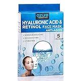 AZURE Hyaluronic Acid & Retinol Anti Aging Facial Mask - Dermatologist Tested - Rejuvenating & Hydrating Face Mask - Helps Reduce Fine Lines & Wrinkles, Smooths & Repairs - Korean Skin Care - 5 Pack