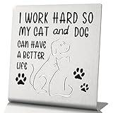 Dog and Cat Owner gifts for Women, Dog Cat Office Decor, Funny Desk Signs for Dog, Cat or Pet Lovers, Dog Cat Lover gifts for Women Coworker Friend Sister Boss on Desk Bookshelf for Office