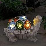 Nacome Solar Garden Outdoor Statues Turtle with Succulent and 7 LED Lights - Lawn Decor Tortoise Statue for Patio, Balcony, Yard Ornament - Unique Housewarming Gifts