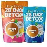 SkinnyBoost 28 Day Detox Tea Kit-1 Daytime (28 Bags) 1 Evening (14 Bags) Non GMO, Vegan, All Natural Teas, Made with Green Tea and Herbal Teas for Natural Detox and Cleanse, Reduce Bloating