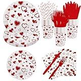 AIBIIN 112 pcs Valentines Day Party Supplies Tableware Set Valentines Day Theme Party Decorations Valentines Day Disposable Dinnerware Plates Napkins Cups Party Supplies Serves 16 Guests