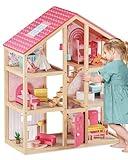 Tiny Land Wooden Dollhouse for Girls - 6 Rooms Wooden Doll House, DIY Pretend Dream House with 30Pcs Furniture Accessories, Gift for Girl Ages 3+