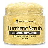 Exfoliating Body Scrub Turmeric Body Scrub and Skin Exfoliator with Collagen and Coconut Oil Gently Exfoliate Face Body Hand and Foot Scrub Moisturizing Body SkinCare products by M3 Naturals