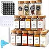 SECURE E COMMERCE 4 oz Glass Jars with Bamboo Lids, Minimalist Farmhouse Spice Labels Stickers, Collapsible Funnel, Seasoning Storage Bottles for Spice Rack, Cabinet, Drawer, 24 Pcs