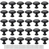 Cabinet Knobs, 30 PCS 30mm Dresser Knobs, Premium Drawer Knobs, Metal Furniture Handles, Black Zinc Door Knobs for Closet- 1-1/6 Inch Diameter Round Drawer Pulls Kitchen Knob Hardware with Screws DIY