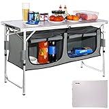 VEVOR Camping Kitchen Table, Aluminum Portable Folding Camp Cooking Station with Storage Organizer, 3 Adjustable Height, Quick Installation for Picnic BBQ Beach Traveling