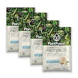 PlantFusion Complete Vegan Protein Powder Sample Packets - Plant Based Protein Powder Packets to-Go with BCAAs and Pea Protein - Keto, Gluten Free, Non-Dairy, No Sugar (Vanilla Pack of 4)