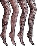 VERO MONTE 4 Styles Patterned Fishnets Tights 4 Pairs Small Hole Black Stockings