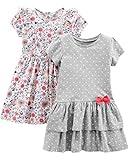 Simple Joys by Carter's Girls' Short-Sleeve and Sleeveless Dress Sets, Pack of 2, Grey dot/Floral, 5T