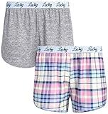 Lucky Brand Women's Pajama Bottoms - 2 Pack Sleep and Lounge Sweat Shorts (S-XL), Size Large, PinkBlue Plaid