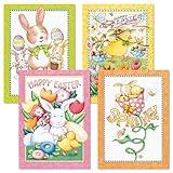 Current Bright Border Easter Cards by Mary Engelbreit - Sets of 8 (2 designs), 5" x 7" cards, Happy Easter Bunny & Chicks