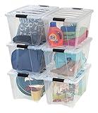 IRIS USA 54 Qt Stackable Plastic Storage Bins with Lids, 6 Pack - BPA-Free, Made in USA - See-Through Organizing Solution, Latches, Durable Nestable Containers, Secure Pull Handle - Clear