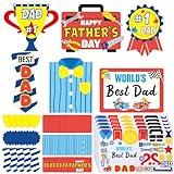 Honoson 30 Pcs Father's Day Craft DIY Make Your Own Fathers Day Gift Crafts for Kids to Make Bulk Plate Sign Trophy Cup Tie Shirt Toolbox Badge Craft for Kids Party Favor Game Classroom Fun Activities