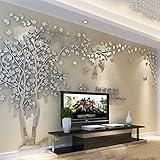 3D Tree Wall Stickers - DIY Tree and Birds Wall Decals Family Couple Tree Stickers Murals Wall Decor for Living Room Bedroom TV Background Home Decorations(Silver Left,M-98X51in)