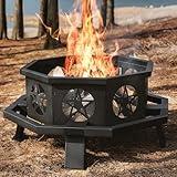 SUNOUTLY 35 inch Fire Pit, Outdoor Fire Pit Wood Burning Fire Pits with Cooking Grill, Large Firepits for Outside Octagonal Heavy Duty Firepit with Poker for Bonfire, Backyard, Patio, Picnic, Camping