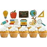 Mulukaya 30Pcs Back to School Themed Cupcake Toppers Blackboard Pencil Ruler School Bus Cake Picks for Kindergarten First Day School Welcome Party