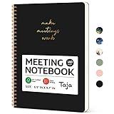 Taja Meeting Notebook for Work Organization - Work notebook with action items, Meeting Minutes Planner Notebook, Perfect Office Supplies for Men & Women - Black