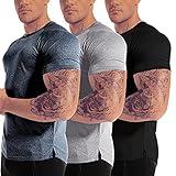 Men's 3pack Dry Fit Workout Gym Short Sleeve T Shirt Moisture Wicking Active Athletic Performance Running Shirts（BKGYDG S