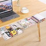 OTraki Under Desk Drawer Organizer, 3 Packs Clear Plastic Under Desk Storage with Slide Out Drawer, Under Desk Shelf Holder for Pen Makeup in Home Office Dorm, With Self-Adhesive (Small/Medium/Large)