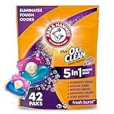 ARM & HAMMER Plus OxiClean with Odor Blasters Concentrated Laundry Detergent, 5-in-1 Laundry Stain Remover, Fresh Burst Detergent Power Paks, 42 Count Bag