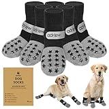 Odriew 6 PCS Dog Socks to Prevent Licking Paws, Double-Sided Non-Slip Dog Socks for Hardwood Floors Anti Slip Paw Protector with Elastic Reflective Straps for Medium, Large, Senior Dogs. (Grey, L)