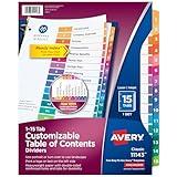 Avery 15 Tab Dividers for 3 Ring Binders, Customizable Table of Contents, Multicolor Tabs, 1 Set (11143)