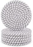 Absorbent Drink Coasters Handmade Braided Drink Coasters 6 Pack (4.3 Inch, Round, 8mm Thick) Super Absorbent Heat-Resistant Coasters for Drinks Great Housewarming Gift (Mixed-Gray)