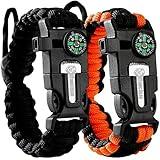 Atomic Bear Paracord Bracelet (2 Pack) - Adjustable - Fire Starter - Loud Whistle - Perfect for Hiking, Camping, Fishing and Hunting - Black & Black+Orange