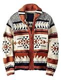 VIEWON Men's Casual Tribal Aztec Print Western Ethnic Vintage Lapel Knitted Warm Long Sleeve Cardigan Sweater Jacket Coat Red L