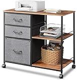 DEVAISE 3 Drawer Mobile File Cabinet, Rolling Printer Stand with Open Storage Shelf, Fabric Lateral Filing Cabinet fits A4 or Letter Size for Home Office, Rustic Brown