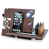 TESLYAR Wood Phone Docking Station Ash Key Holder Wallet Stand Watch Organizer Men Husband Wife Anniversary Dad Birthday Nightstand Purse Father Graduation Male Travel Idea Gadgets (Wenge)