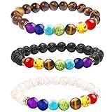 ONESING 3 Pcs Chakra Bracelets for Women Rock 7 Chakras Crystals and Healing Stones Bracelets 8mm Crystal Bracelets Yoga Beaded Bracelets for Women Men Essential Oil Diffuser