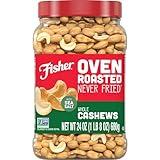 Fisher Oven Roasted Never Fried Whole Cashews, 24 Ounces (Pack of 1), Snacks for Adults, Made With Sea Salt, No Added Oils, Artificial Ingredients or Preservatives, Gluten Free, Vegan Protein, Bulk