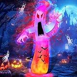 12Ft Halloween Inflatables Giant Ghost Outdoor Decorations Halloween Blow Up Garden Decor Outdoor with Colorful Flashing Flame Light for Outdoor/Home/Holiday/Party/Yard/Lawn