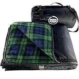 DOWN UNDER OUTDOORS Large Waterproof Windproof Extra Thick 350 GSM Quilted Fleece Stadium Blanket, Machine Washable Camping Picnic & Outdoor, Beach, Baseball,Dog, 82 x 55 (Green Check)