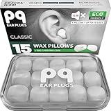 PQ Wax Ear Plugs for Sleeping, Swimming - 15 Soft Noise Cancelling Silicone Gel Wax Earplugs for Sleep and Swimmers, Ear Protection with Sound Blocking Level of 32 Db, (15-Pillows), Color: White