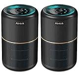 AIRTOK 2 Pack Air Purifier for Home Bedroom, Office Desktop Air Cleaners with 12pcs Fragrance Sponge, H13 HEPA Filter, 4 Stage Filtration up to 376 sqft Black Available for California