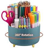 Marbrasse Desk Organizer, 360-Degree Rotating Pen Holder for Desk, Desk Organizers and Accessories with 5 Compartments Pencil Organizer, Art Supply Storage Box Caddy for Office, Home （Dark Green）