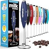 PowerLix Milk Frother Handheld Battery Operated Electric Whisk Foam Maker For Coffee, Latte, Cappuccino, Hot Chocolate, Durable Mini Drink Mixer With Stainless Steel Stand Included (Deep Blue)