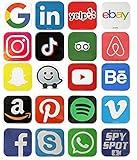 Social Media Vinyl Stickers | 19 Decals for Laptop, Car and More | Sticker Pack of Business, Music, Travel Apps | 3.35" x 3.35" | Waterproof & UV Resistant | by Spy Spot