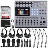 Zoom PodTrak P8 Multitrack Podcast Recorder + 4X Zoom ZDM-1 Podcast Mic + 4X Headphones + 4X Windscreens + 4X Tabletop Stands + 64GB Memory Card + 4X Boom Arms + Cables - Ultimate Podcasting Bundle