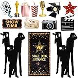 14 Pieces Movie Theme Photography Backdrop and Studio Props DIY Kit, VIP Stage Door Entrance Doors Cover, Paparazzi Props Party Accessory Awards Night Ceremony Photo Booth Background for Party Decor