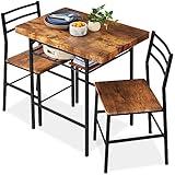 Best Choice Products 3-Piece Modern Dining Set, Space Saving Dinette for Kitchen, Dining Room, Small Space w/Steel Frame, Built-in Storage Rack - Brown