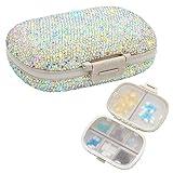 Soleebee Portable 8 Compartments Daily Pill Organizer, Bling Crystal Diamond Pill Box, Small Travel Pill Case, Pill Dispenser, Medicine Container Organizer to Hold Vitamin, Fish Oil (AB)