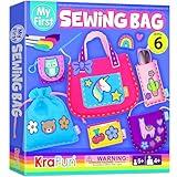 KRAFUN My First Sewing Bag Kit Arts & Crafts for Beginner Kids, 6 Easy DIY Sewing Handbag Pouch Sleeve Projects of Animal Theme, Instructions Learn to Sew & Felt Embroidery, Gift for Girls, Boys