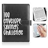 POUYRBA 100 Envelope Challenge Binder, Leather 52 Week Money Saving Challenge Binder Easy and Fun Way for 100 Envelopes Money Saving Challenge Budget Binder for Budgeting Planner & Saving Money