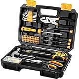 DEKOPRO General Household Hand Tool Kit with Plastic Toolbox Storage Case, All Purpose Home Tool Kit Includes Essential Tools for Office College Repairs, 50 Piece