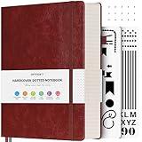 OFFIGIFT Bullet Dotted Journal Notebook, 312 Numbered Pages A5 Hardcover Leather Journal, 100gsm No Bleed Paper Dot Grid Notebook with Index Pages, Dot Journal for Women Men, 5.75" x 8.38", Burgundy